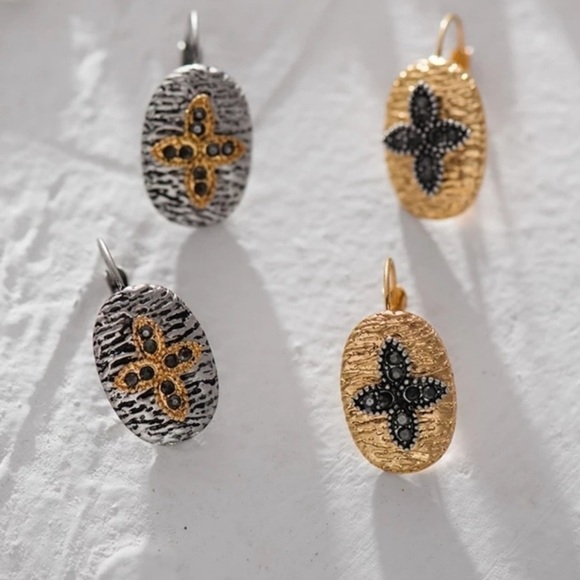 Hinge Clip Dangles w Hematite Crosses - Picture 1 of 7